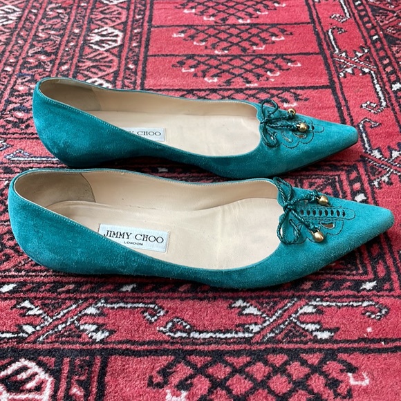 Jimmy Choo teal pointy toe flats, sz 39 - Picture 2 of 7